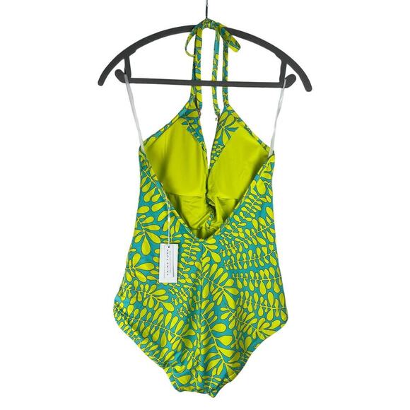 Trina Turk TRELLIS One Piece Aqua Yellow Swimsuit Twist Halter NWT $184 Sz 12 - Picture 4 of 8